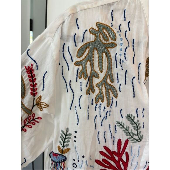 Zara The Lagoon Embroidered Sea Life kaftan, small $140 F22 - Picture 7 of 12